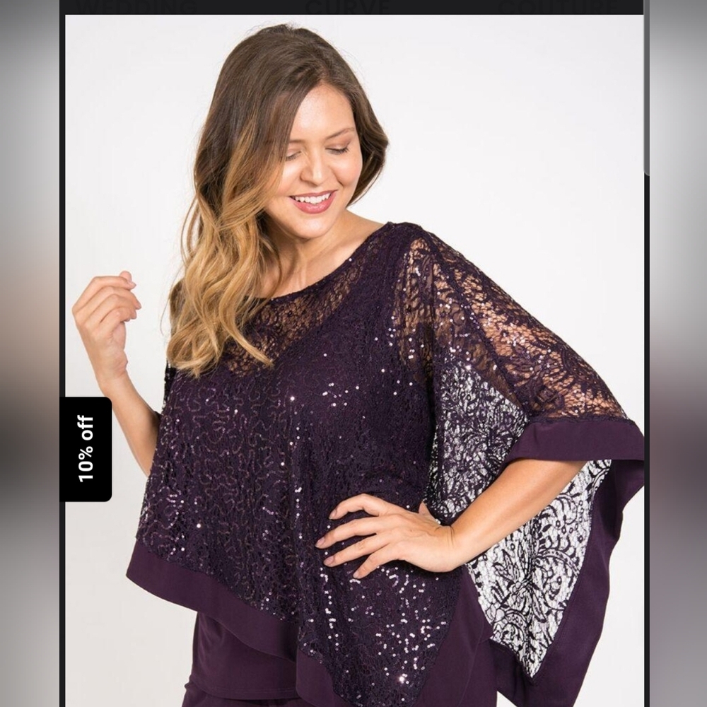 R&M Richards Women’s Plus Size Plum Sequin 2-Piece Top – Size 22W